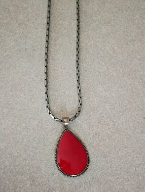 Bold Red Teardrop Pendant Necklace with Bico Chain
